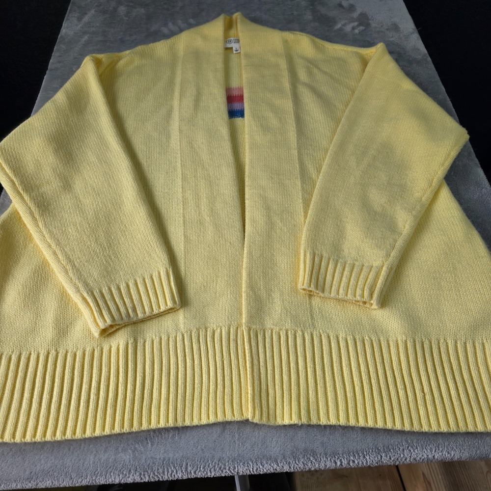 Candace Cameron Bure Regular Novelty Jacquard Open Cardigan Yellow Sz LG